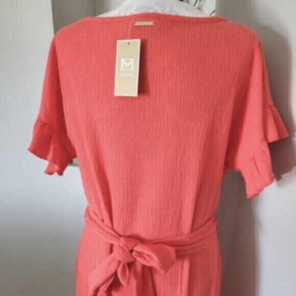 MICHAEL KORS Crinkle Crepe Ruffled Flutter sleeve Gauze  Dress  Sz Lrg NWT - Picture 10 of 12